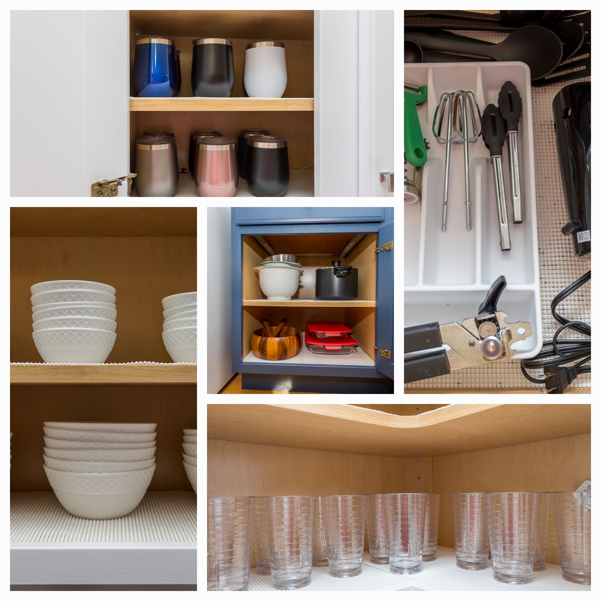 Collection of photographs showing dishes, glasses, cookware, and utensils